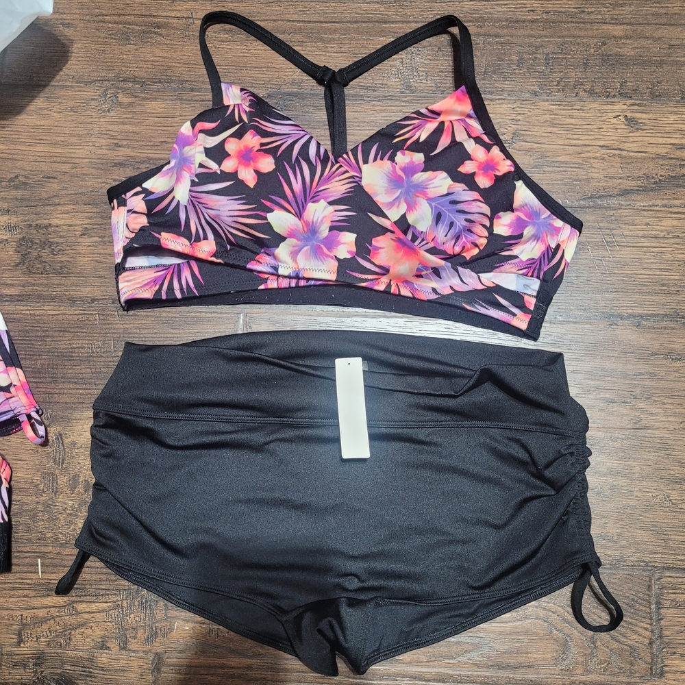 PINK Victoria's Secret Floral Bikini - Black and Pink